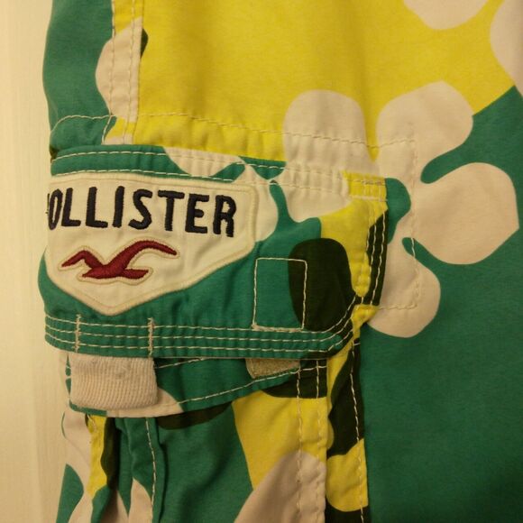 Hollister swim shorts mens M Medium Hawaiian cargo floral green yellow hybrid - Picture 5 of 10
